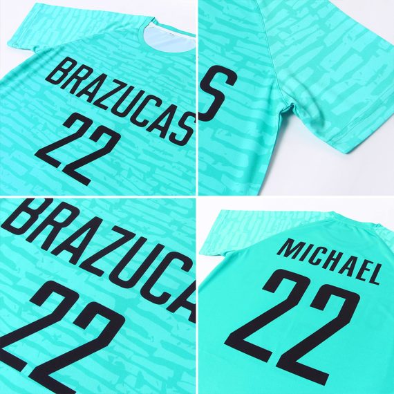 Custom Teal Black Sublimation Soccer Uniform Jersey