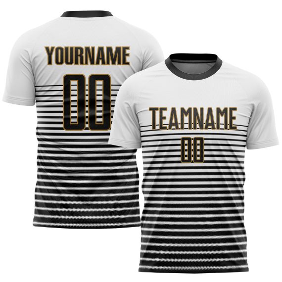 Custom White Black-Old Gold Sublimation Soccer Uniform Jersey