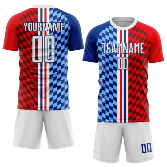 Custom Figure White-Royal Sublimation Soccer Uniform Jersey