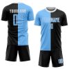 Custom Black Light Blue-White Sublimation Split Fashion Soccer Uniform Jersey