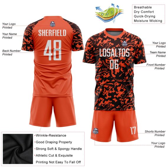 Custom Orange White-Black Sublimation Soccer Uniform Jersey