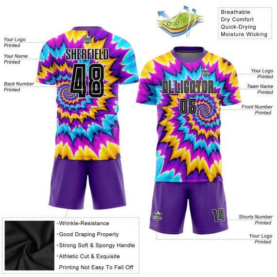 Custom Tie Dye Black-White Sublimation Soccer Uniform Jersey